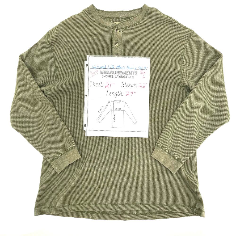 Natural Life Men's Waffle Knit Henley Shirt, Green, Sz.‎ L, Lightweight - Picture 8 of 8
